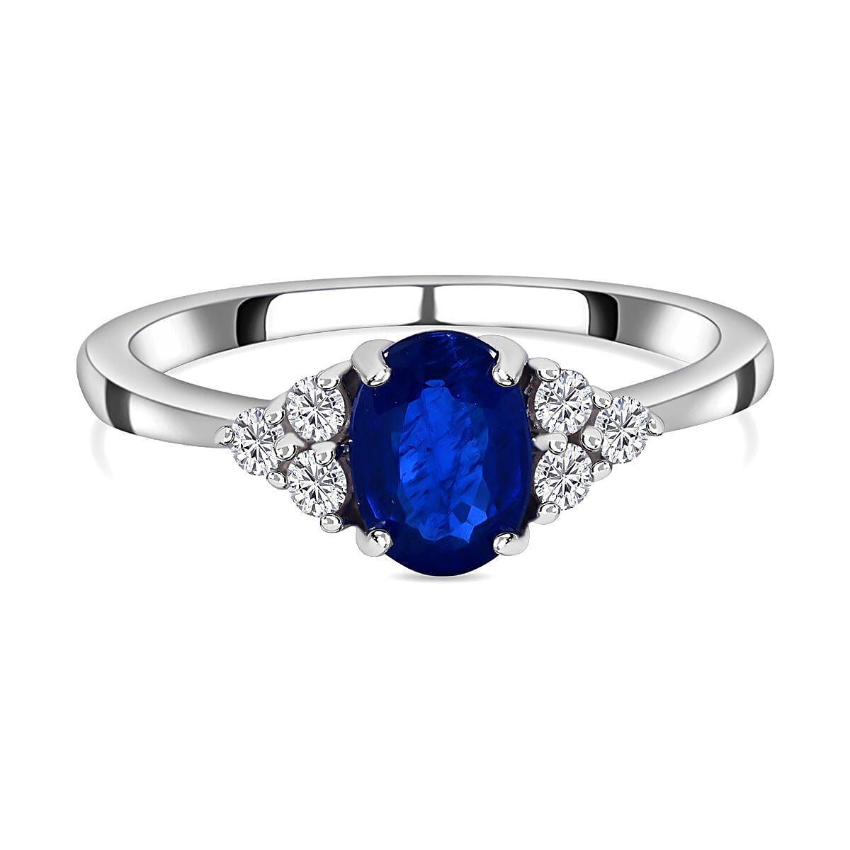Tanzanian Blue Spinel & Natural Zircon Ring in Rhodium Overlay Sterling Silver 1.24 Ct.