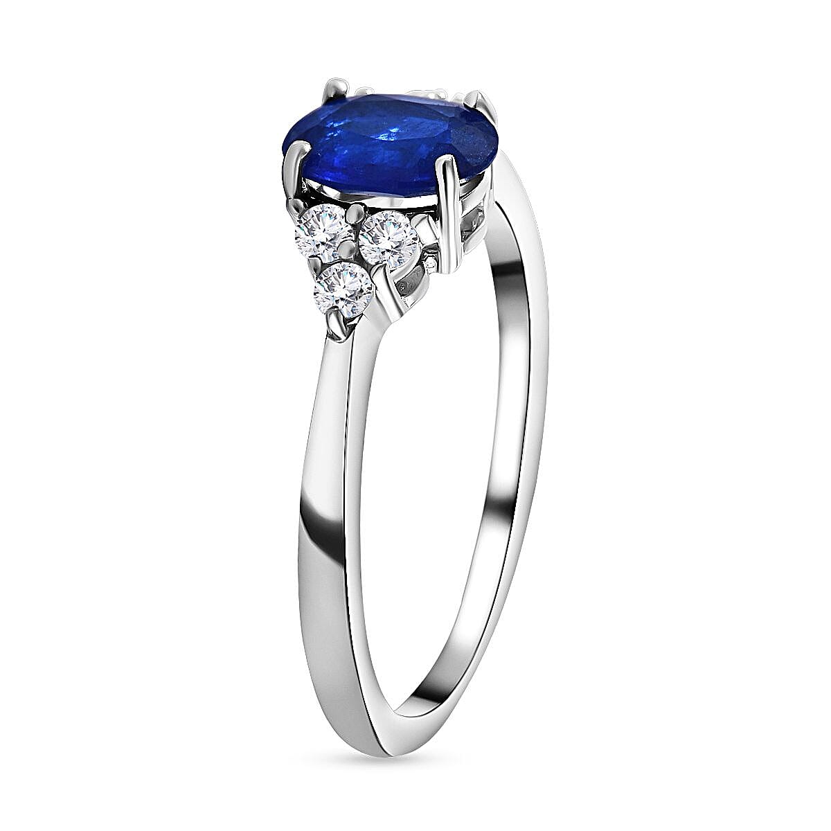Tanzanian Blue Spinel & Natural Zircon Ring in Rhodium Overlay Sterling Silver 1.24 Ct.