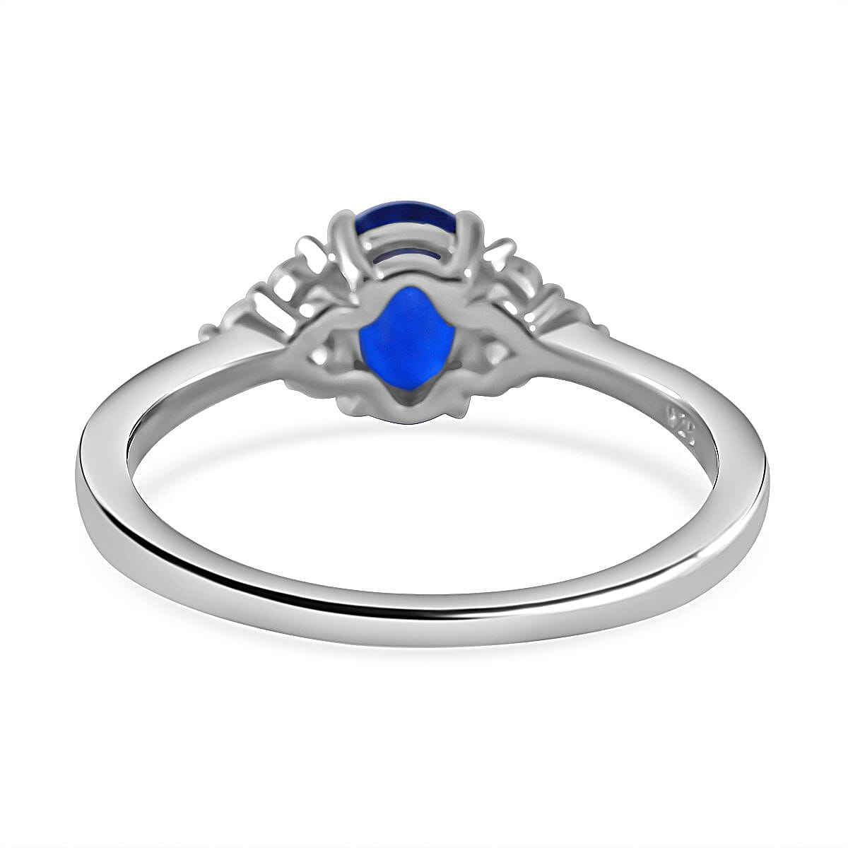 Tanzanian Blue Spinel & Natural Zircon Ring in Rhodium Overlay Sterling Silver 1.24 Ct.