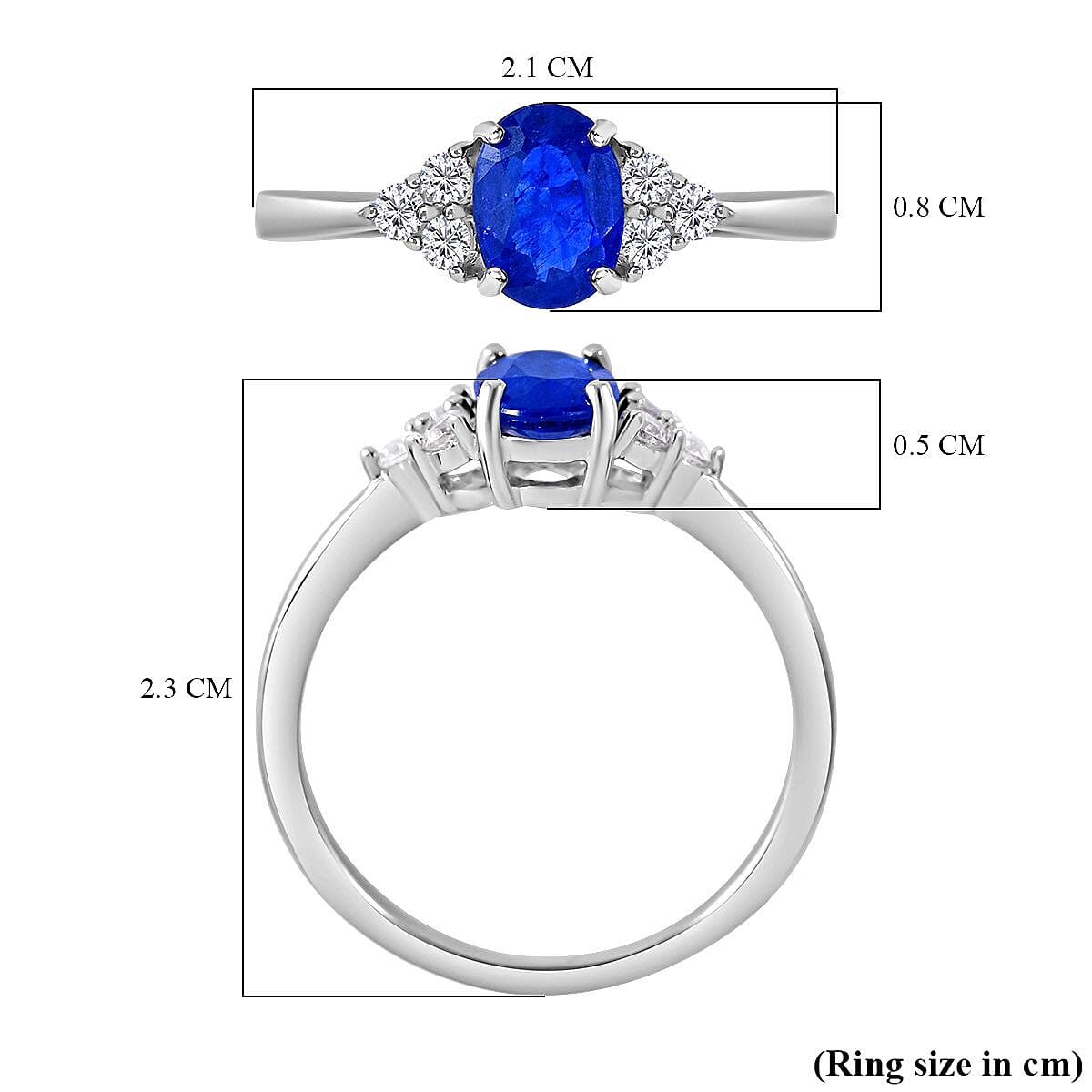 Tanzanian Blue Spinel & Natural Zircon Ring in Rhodium Overlay Sterling Silver 1.24 Ct.