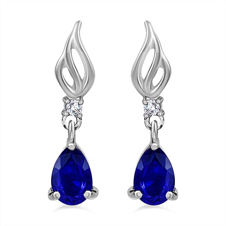 Tanzanian Blue Spinel & Natural Zircon Dangle Earrings With Push Back in Rhodium Overlay Sterling Silver