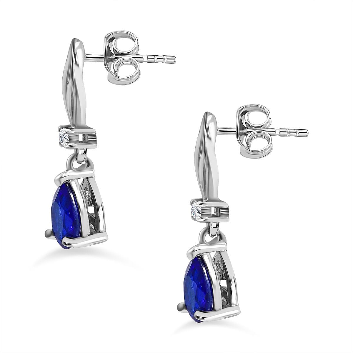 Tanzanian Blue Spinel & Natural Zircon Dangle Earrings With Push Back in Rhodium Overlay Sterling Silver 0.96 Ct.