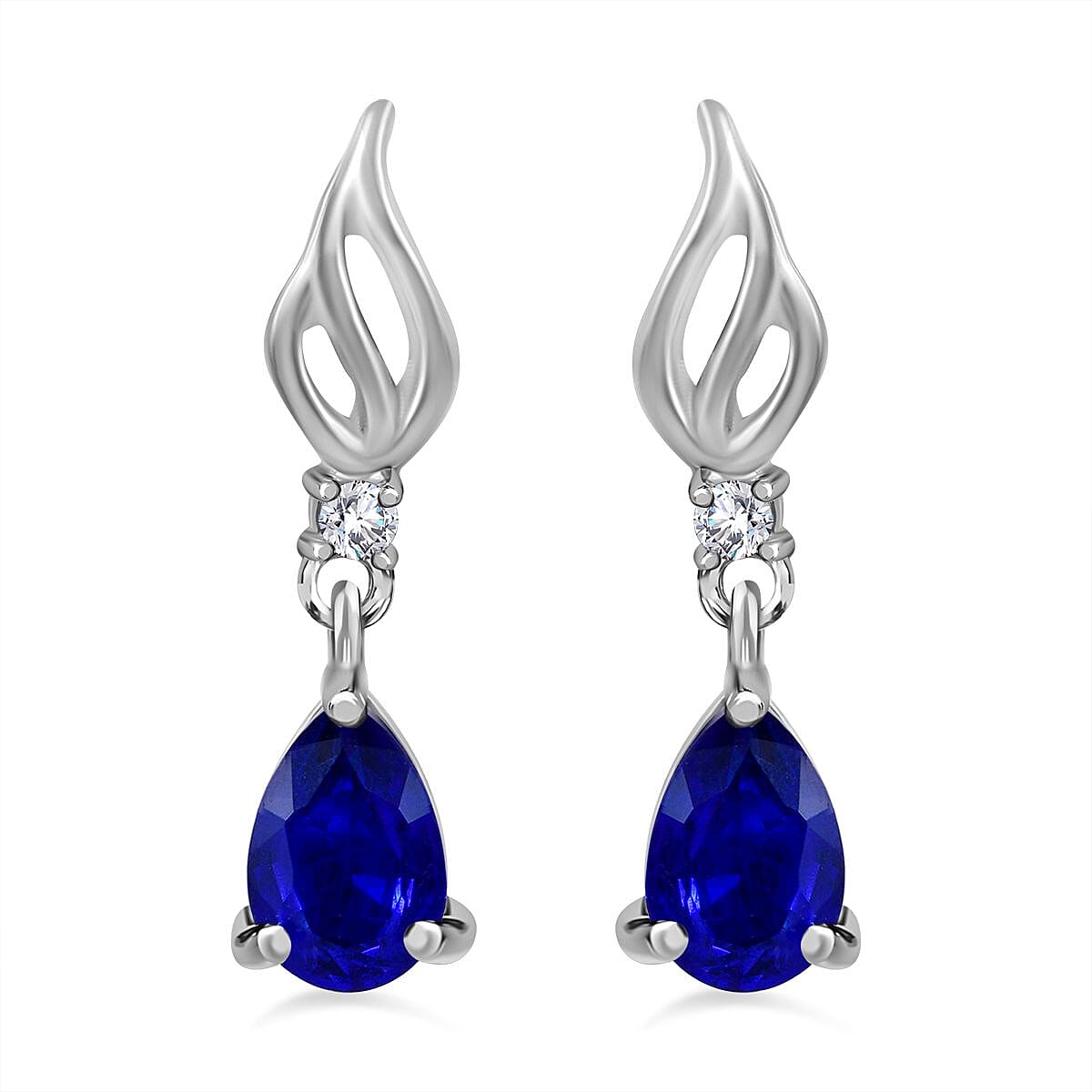 Tanzanian Blue Spinel & Natural Zircon Dangle Earrings With Push Back in Rhodium Overlay Sterling Silver 0.96 Ct.