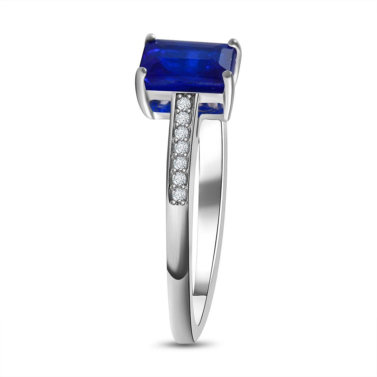 Tanzanian Blue Spinel and Natural Zircon Ring in Rhodium Overlay Sterling Silver 1.07 Ct