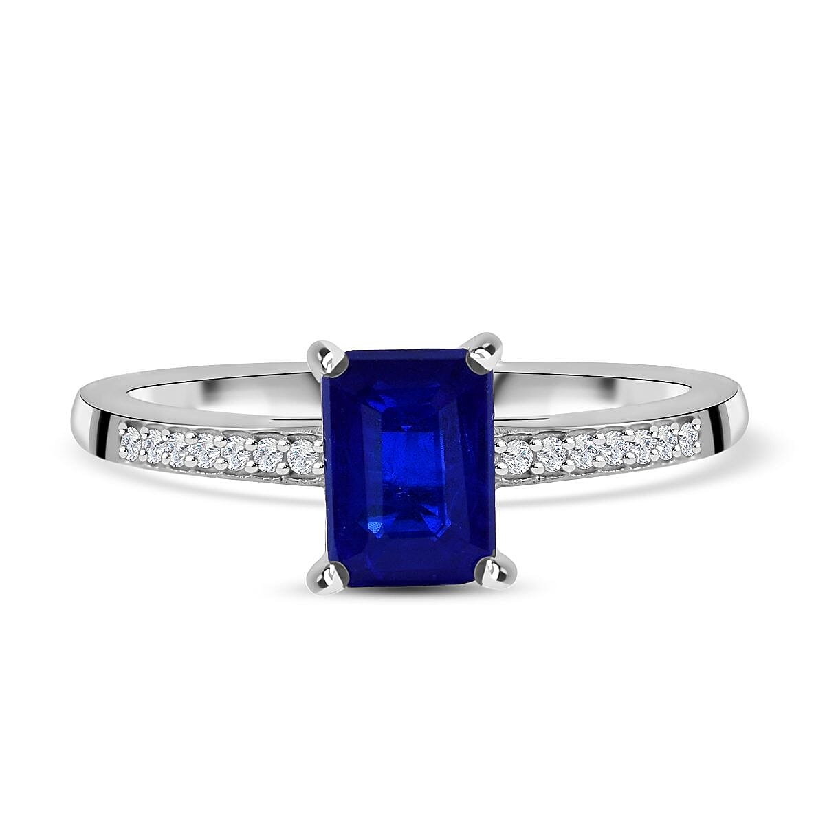 Tanzanian Blue Spinel and Natural Zircon Ring in Rhodium Overlay Sterling Silver 1.07 Ct