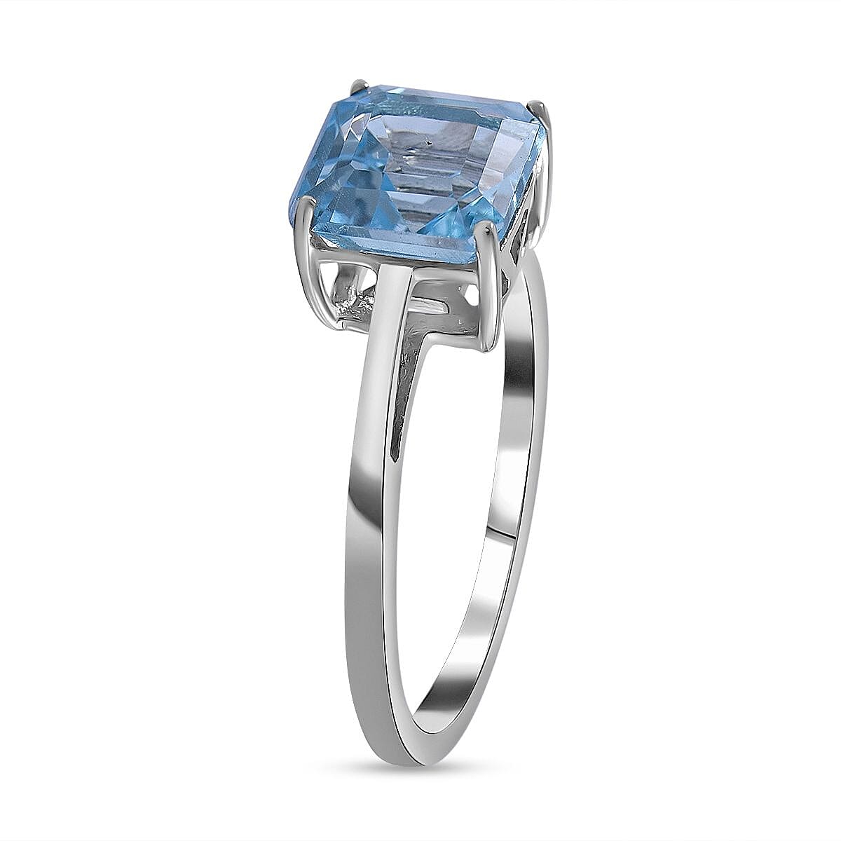 Skyblue Topaz (Asscher Cut) Solitaire Ring in Rhodium Overlay Sterling Silver 2.27 Ct.