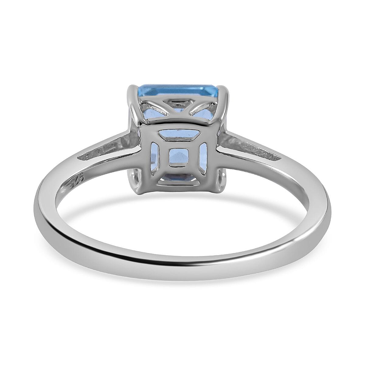 Skyblue Topaz (Asscher Cut) Solitaire Ring in Rhodium Overlay Sterling Silver 2.27 Ct.
