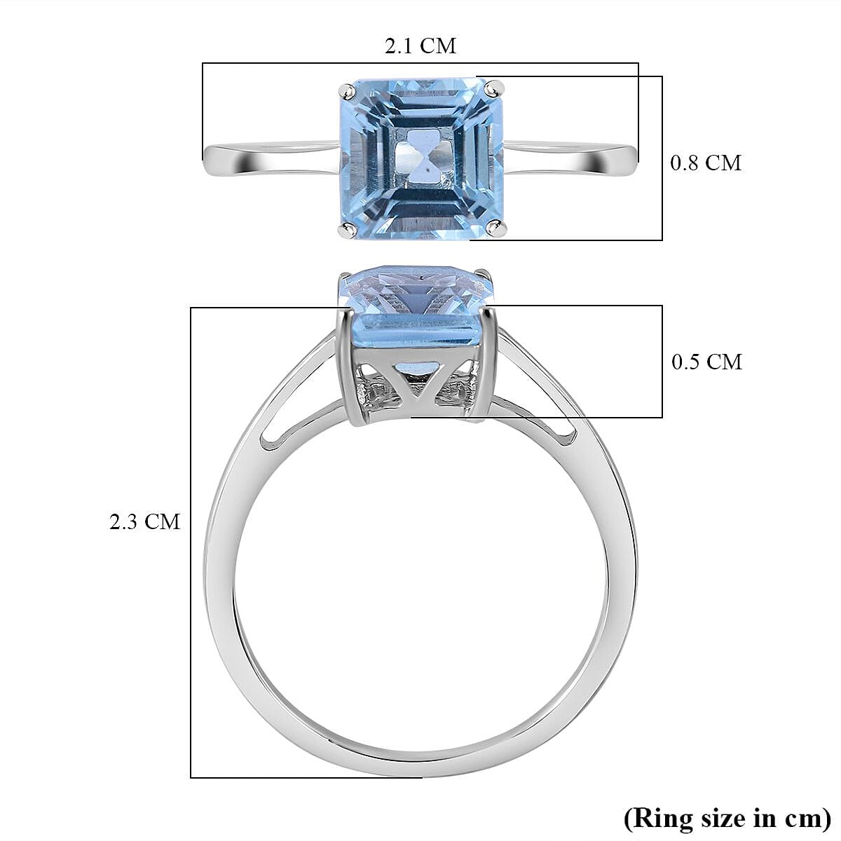 Skyblue Topaz (Asscher Cut) Solitaire Ring in Rhodium Overlay Sterling Silver 2.27 Ct.