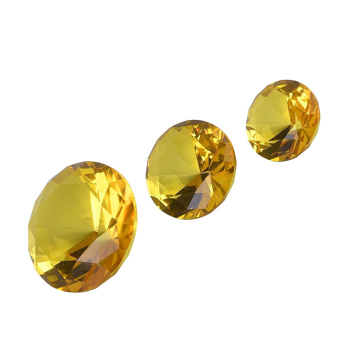Set of 3 Diamond Decorative Crystal (Size 5-6-8 cm) - Yellow