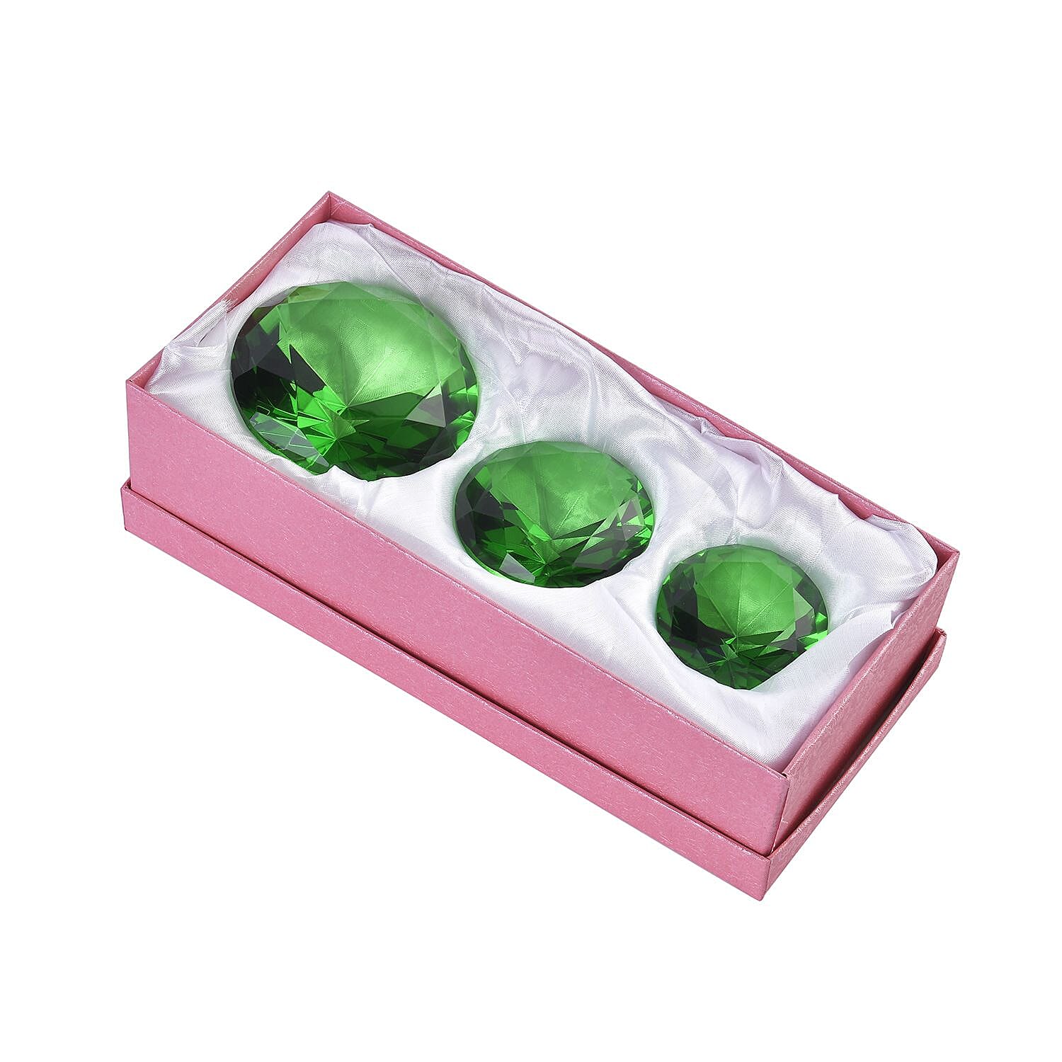 Set of 3 Diamond Decorative Crystal (Size 5-6-8 cm) - Green & White