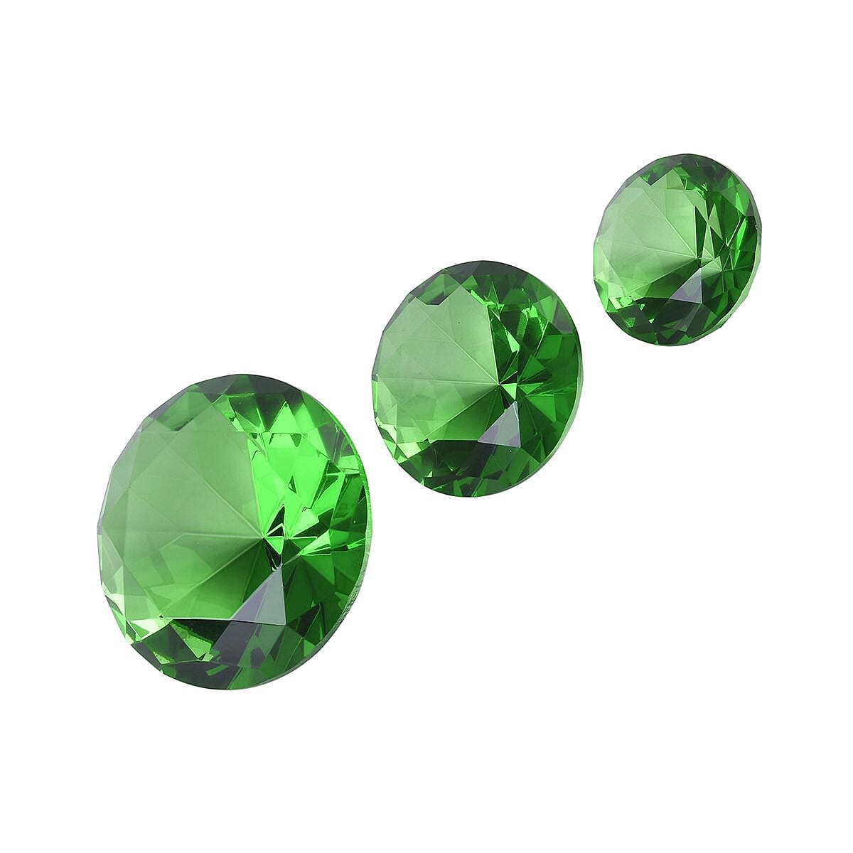 Set of 3 Diamond Decorative Crystal (Size 5-6-8 cm) - Green & White