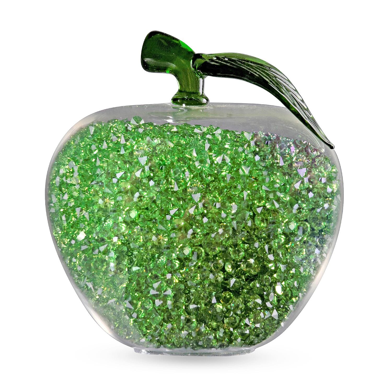 Glass Ornament Bling Diamond Crystal Filled Apple Shape - Green