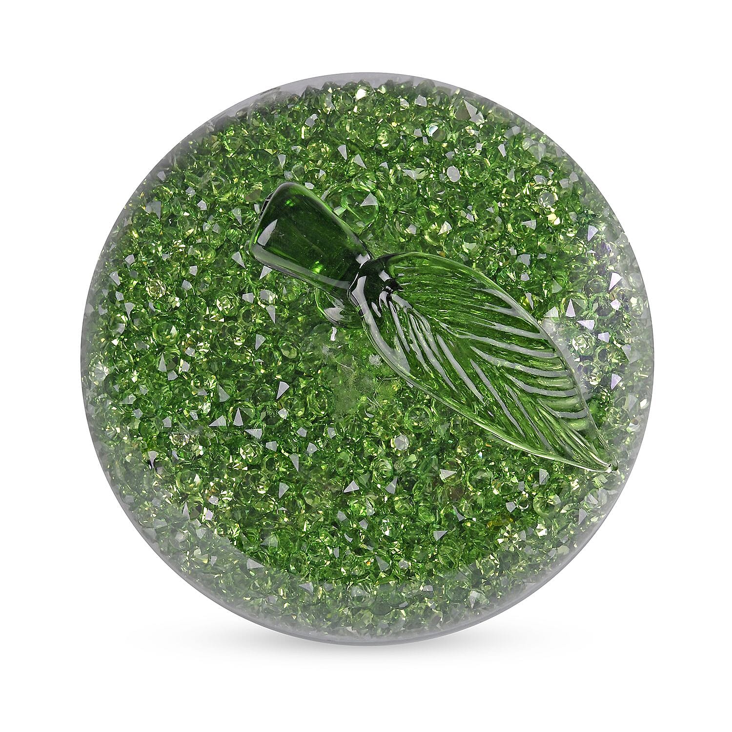Glass Ornament Bling Diamond Crystal Filled Apple Shape - Green
