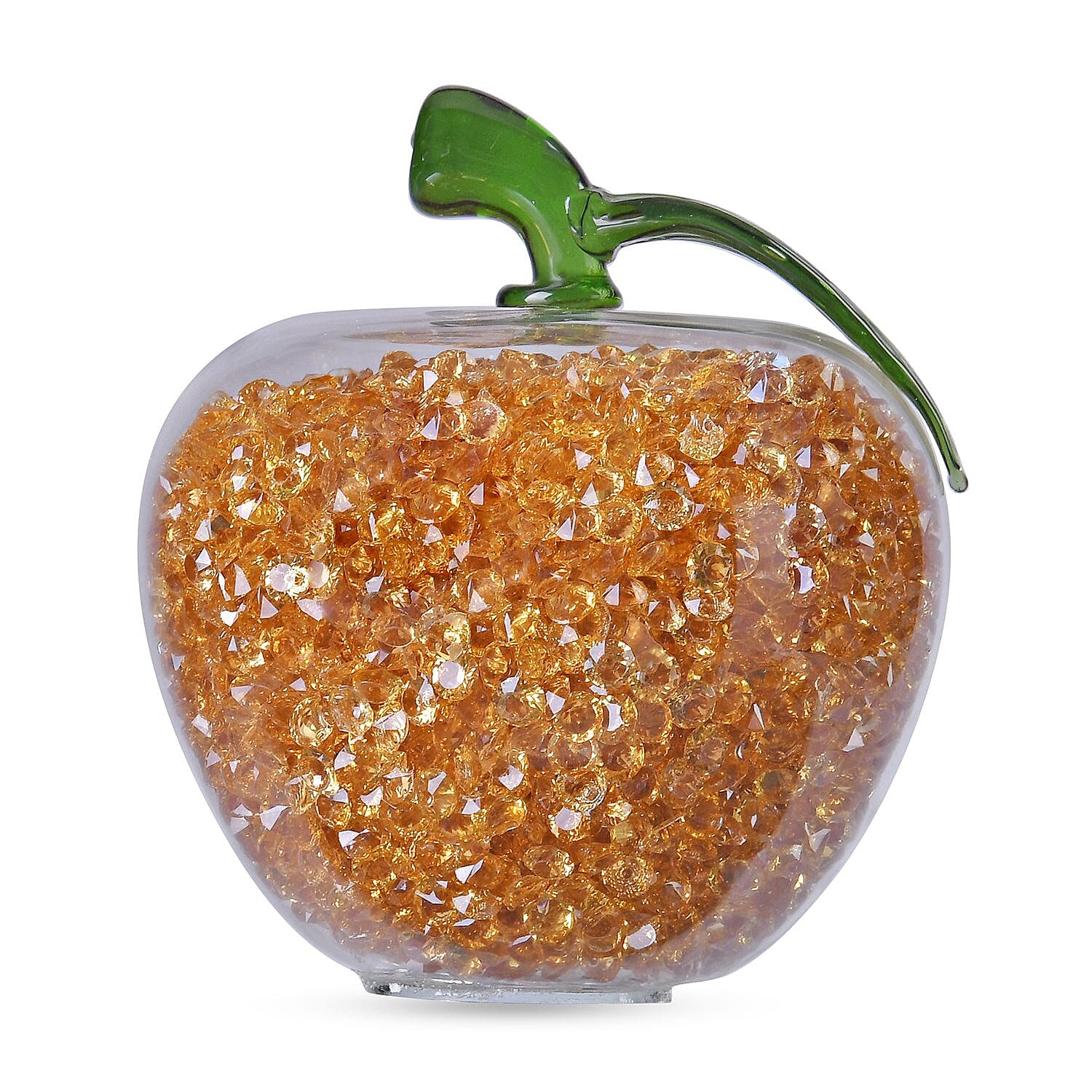 Glass Ornament Bling Diamond Crystal Filled Apple Shape - Orange