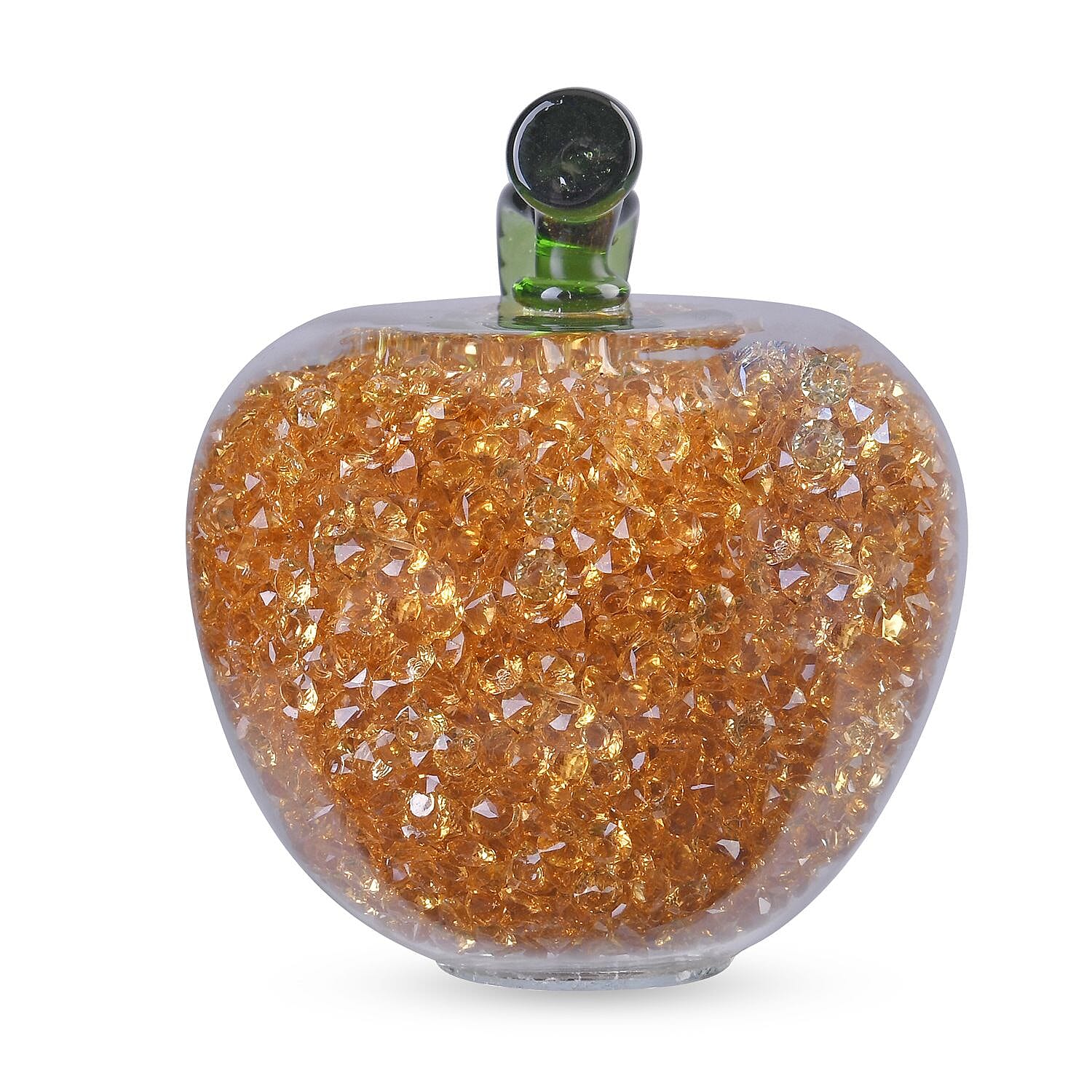 Glass Ornament Bling Diamond Crystal Filled Apple Shape - Orange
