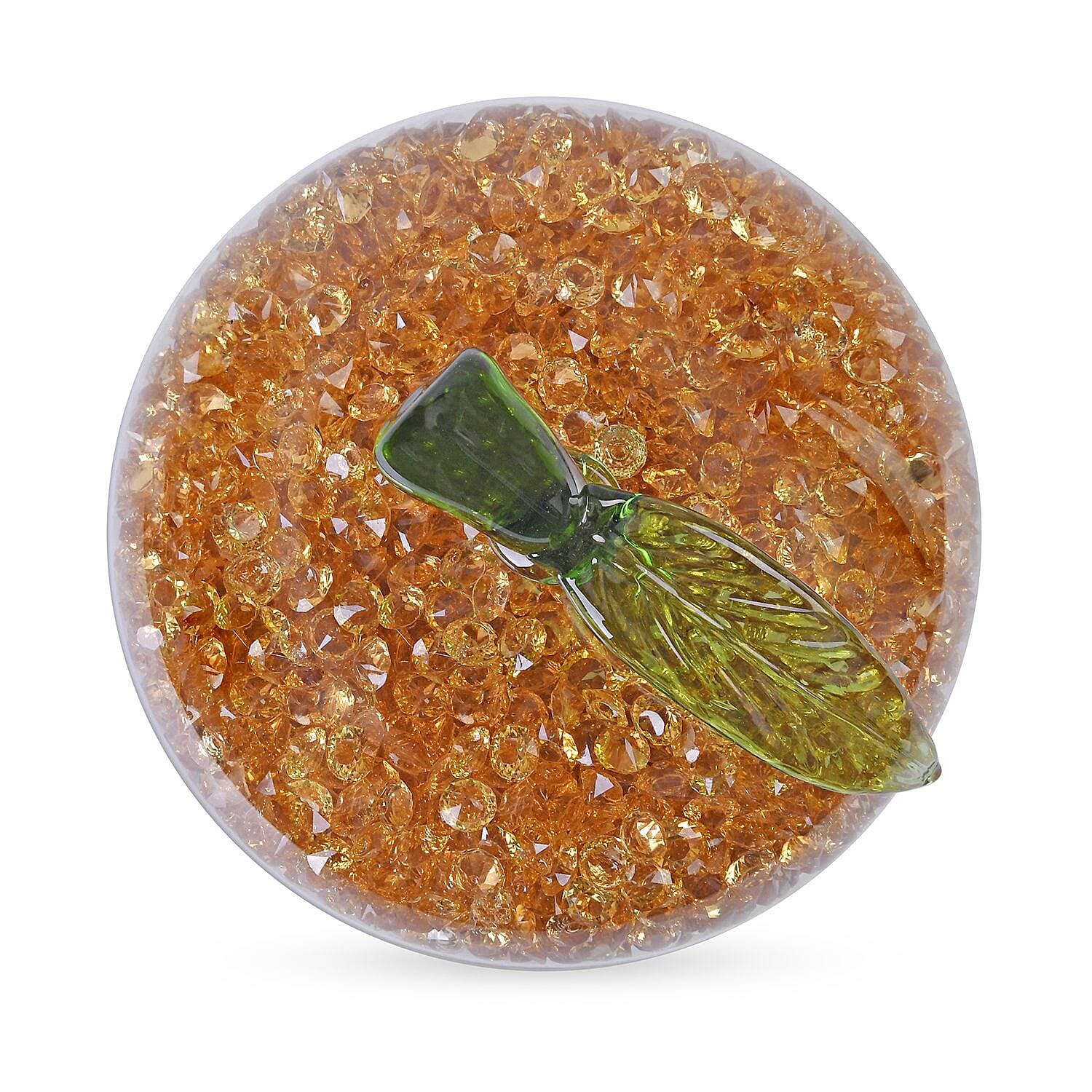 Glass Ornament Bling Diamond Crystal Filled Apple Shape - Orange