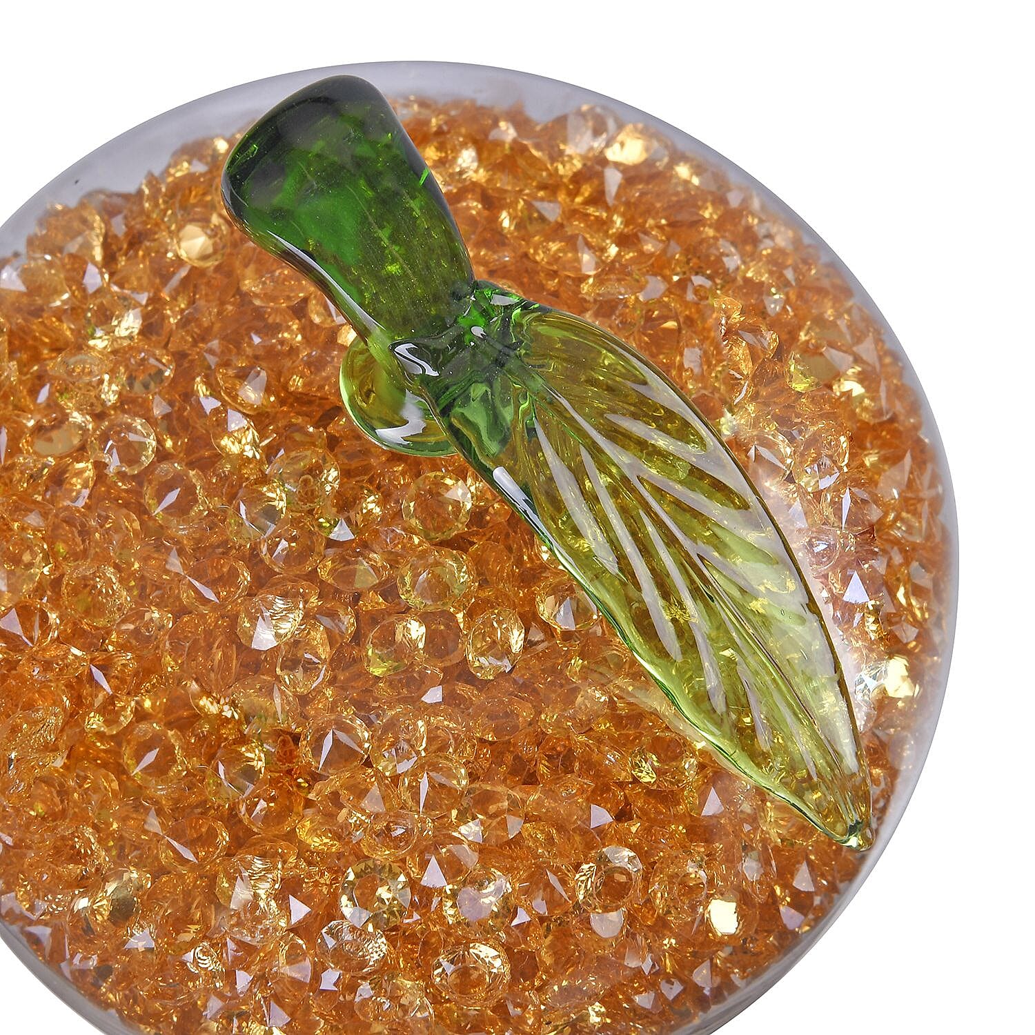 Glass Ornament Bling Diamond Crystal Filled Apple Shape - Orange