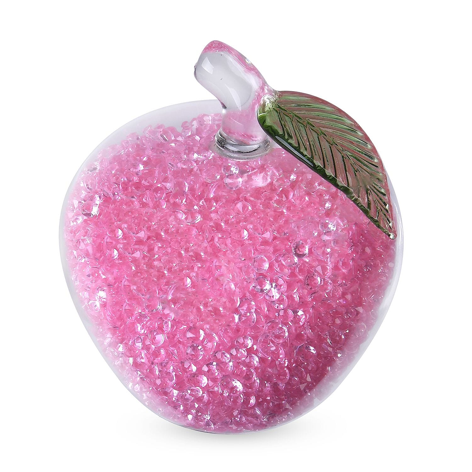Glass Ornament Bling Diamond Crystal Filled Apple Shape - Pink
