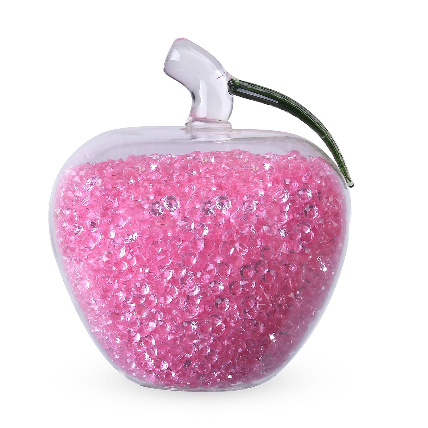 Glass Ornament Bling Diamond Crystal Filled Apple Shape - Pink