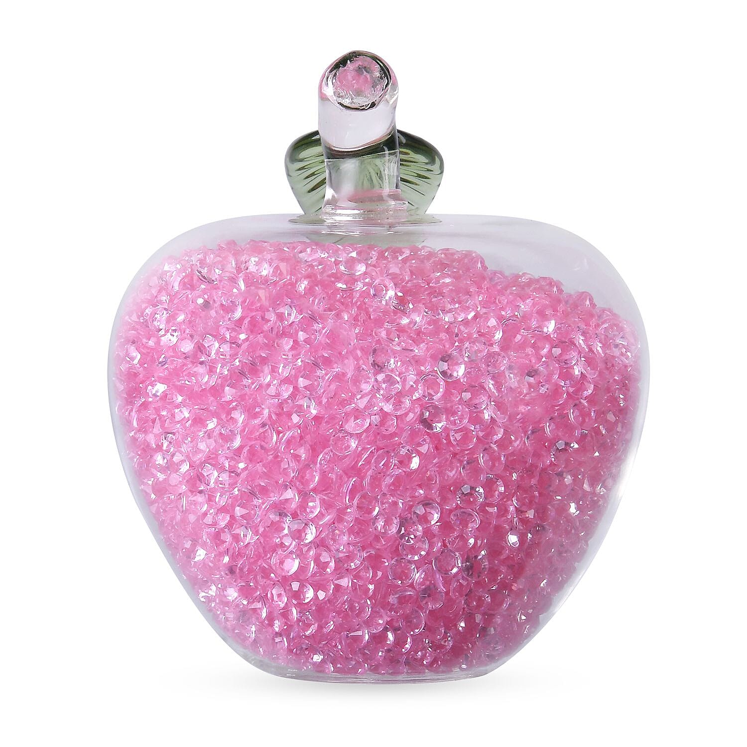 Glass Ornament Bling Diamond Crystal Filled Apple Shape - Pink