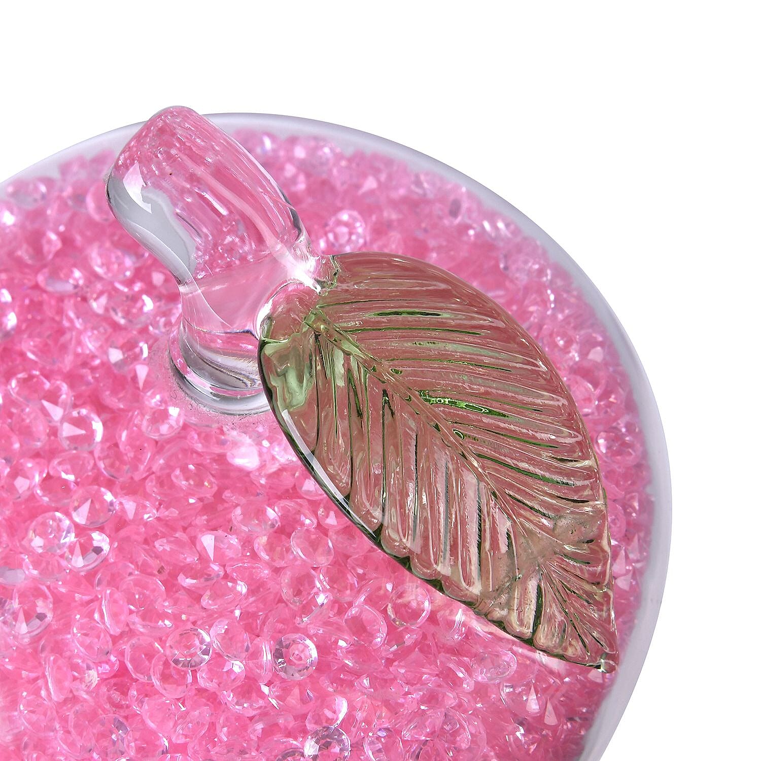 Glass Ornament Bling Diamond Crystal Filled Apple Shape - Pink