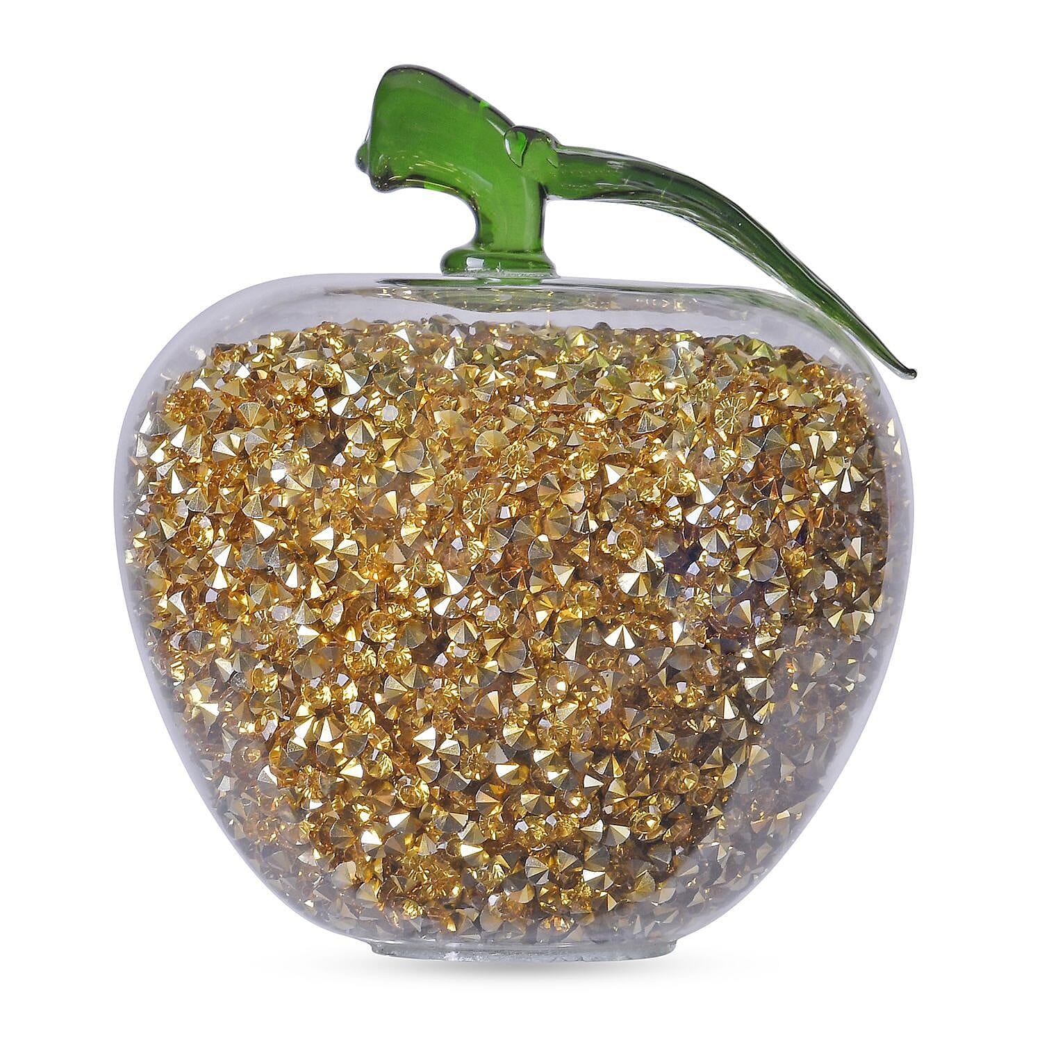 Glass Ornament Bling Diamond Crystal Filled Apple Shape - Gold