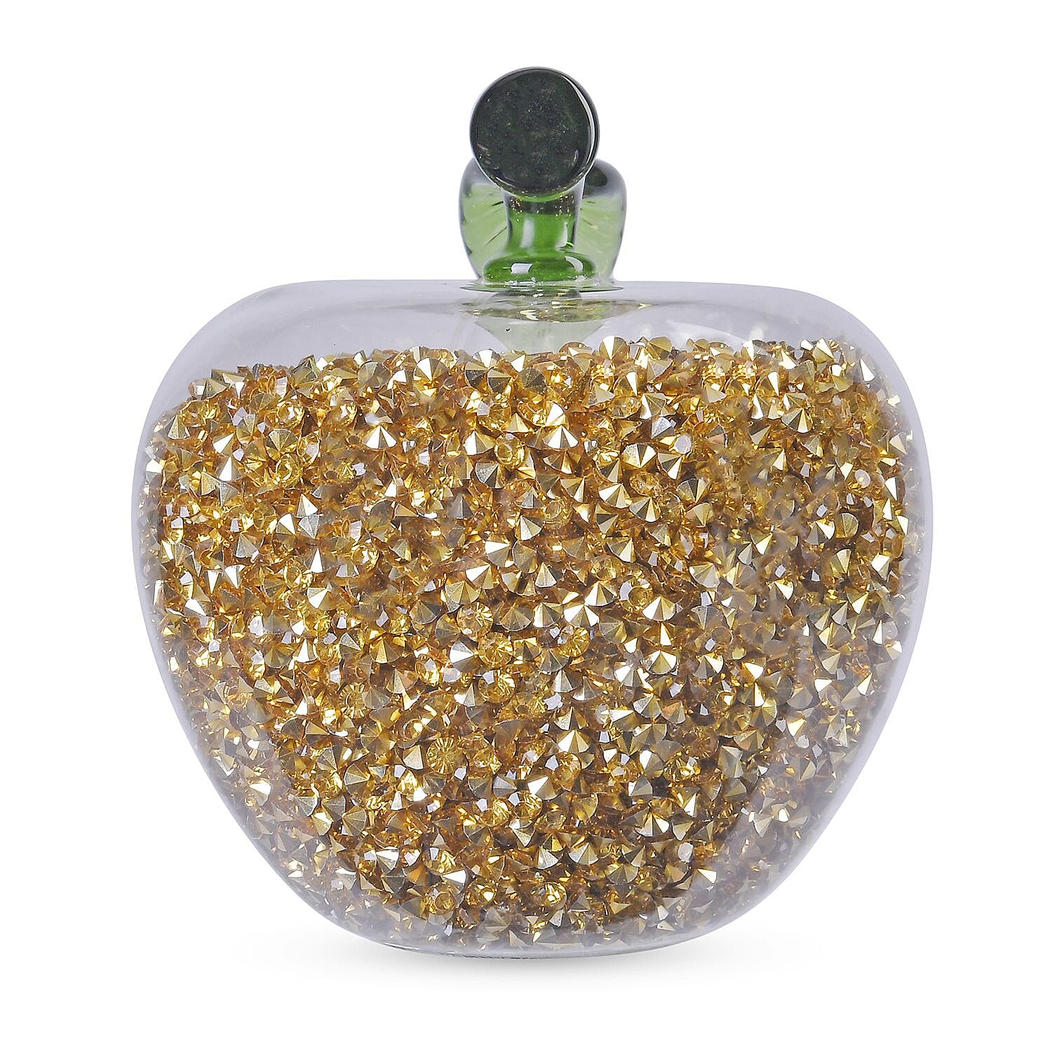 Glass Ornament Bling Diamond Crystal Filled Apple Shape - Gold