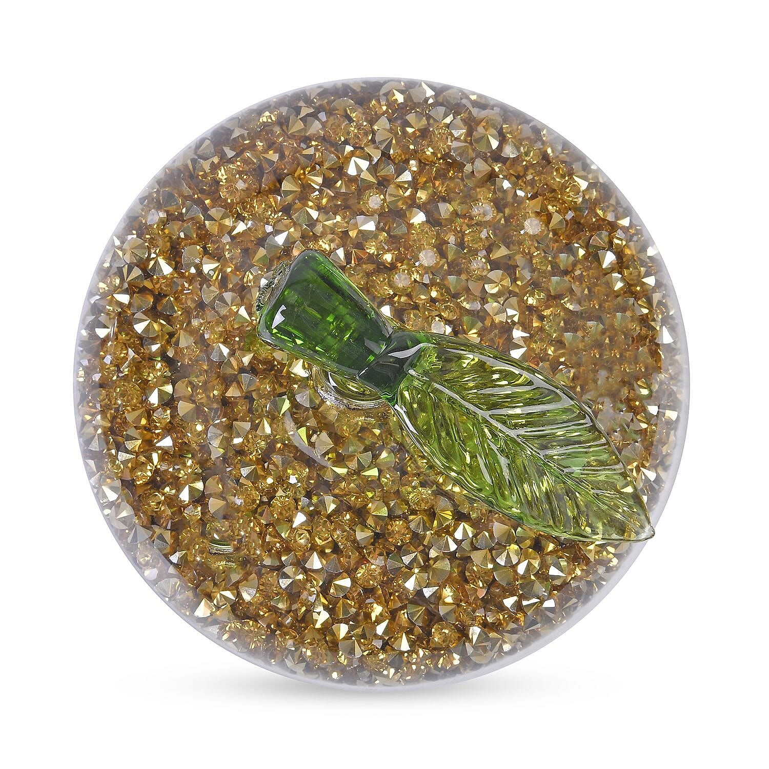 Glass Ornament Bling Diamond Crystal Filled Apple Shape - Gold