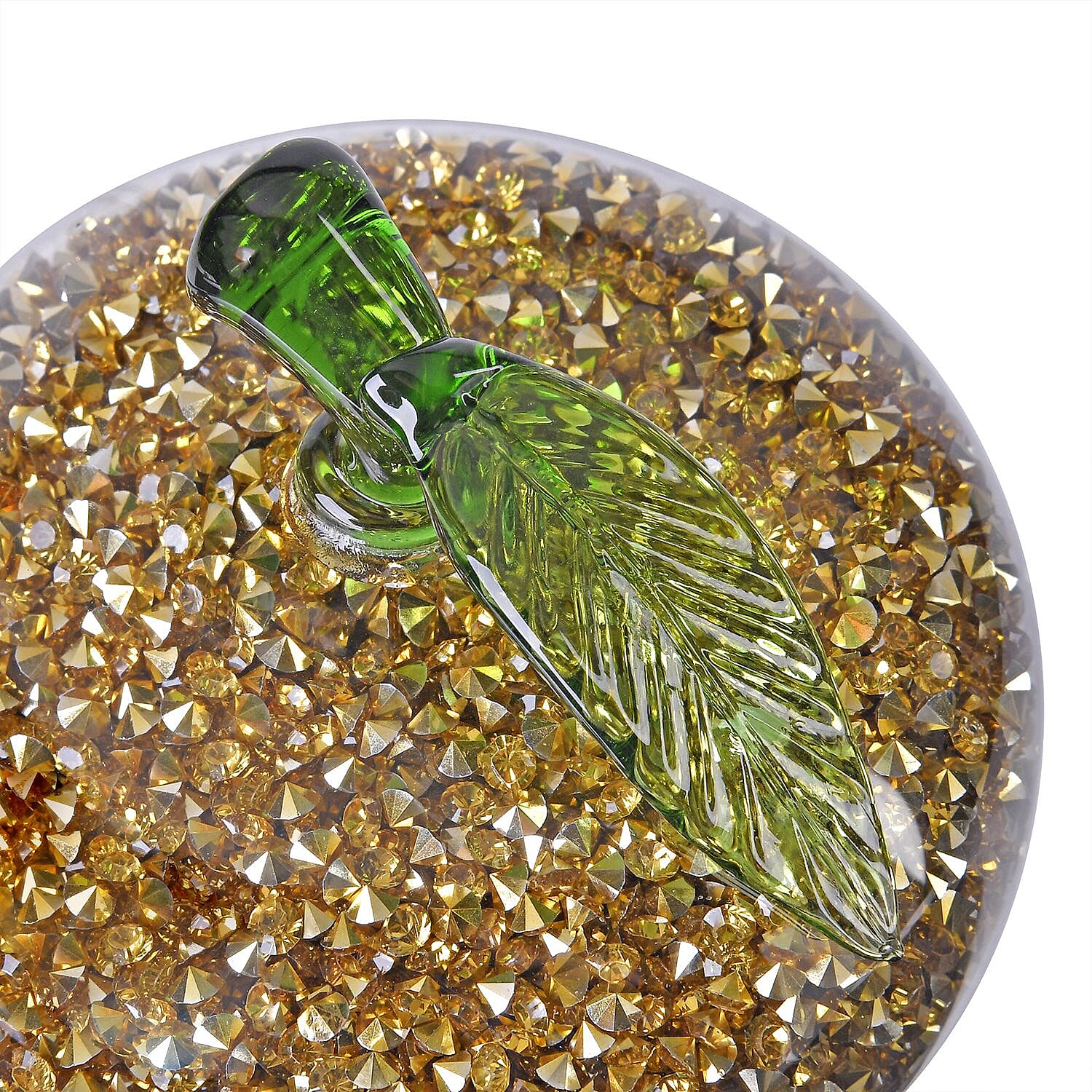 Glass Ornament Bling Diamond Crystal Filled Apple Shape - Gold