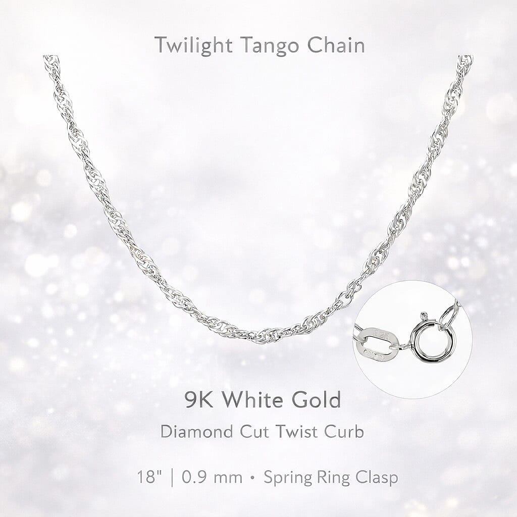 9K White Gold Twist Curb Chain (Size - 18) with Spring Ring Clasp