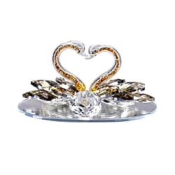 Shiny Crystal Two-Headed Swan Figurine for Home Decoration Beautiful Crafts (Size 14x6 cm) - Silver