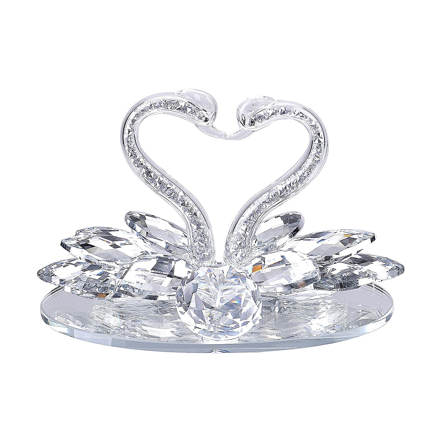 Shiny Crystal Two-Headed Swan Figurine for Home Decoration Beautiful Crafts (Size 14x6 cm) - Silver