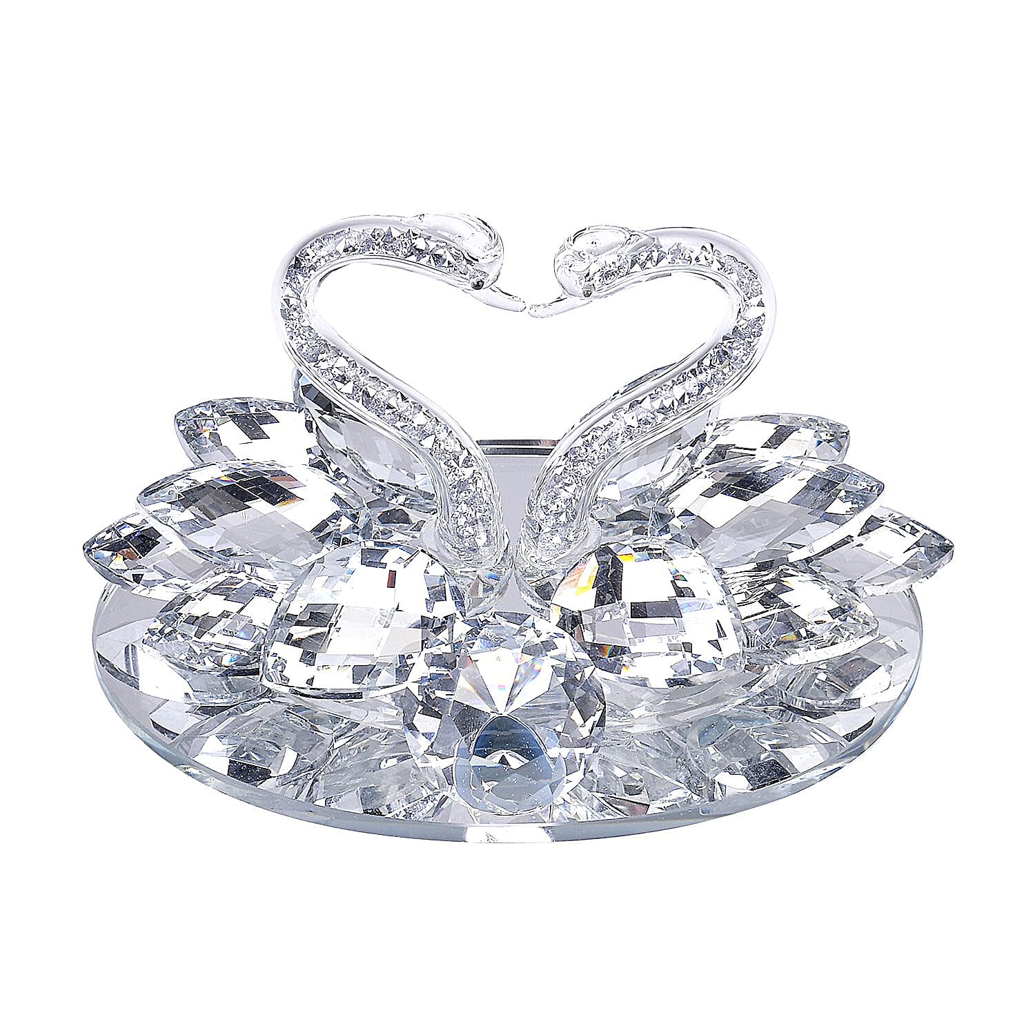 Shiny Crystal Two-Headed Swan Figurine for Home Decoration Beautiful Crafts (Size 14x6 cm) - Silver