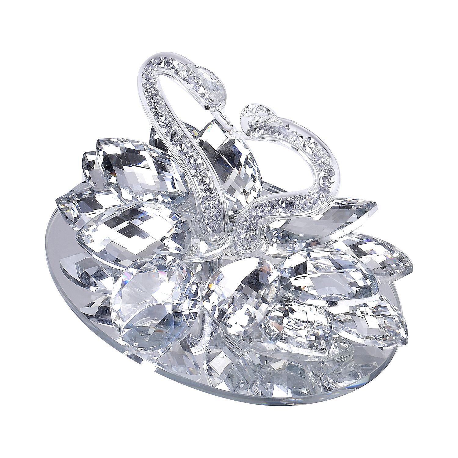Shiny Crystal Two-Headed Swan Figurine for Home Decoration Beautiful Crafts (Size 14x6 cm) - Silver