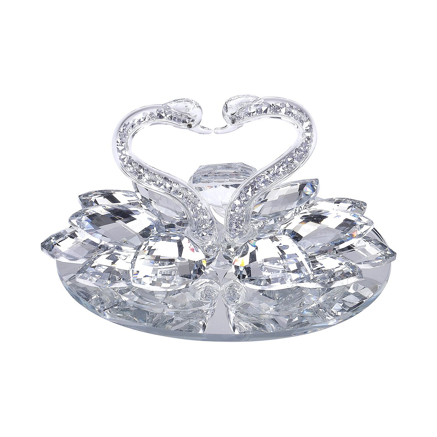 Shiny Crystal Two-Headed Swan Figurine for Home Decoration Beautiful Crafts (Size 14x6 cm) - Silver