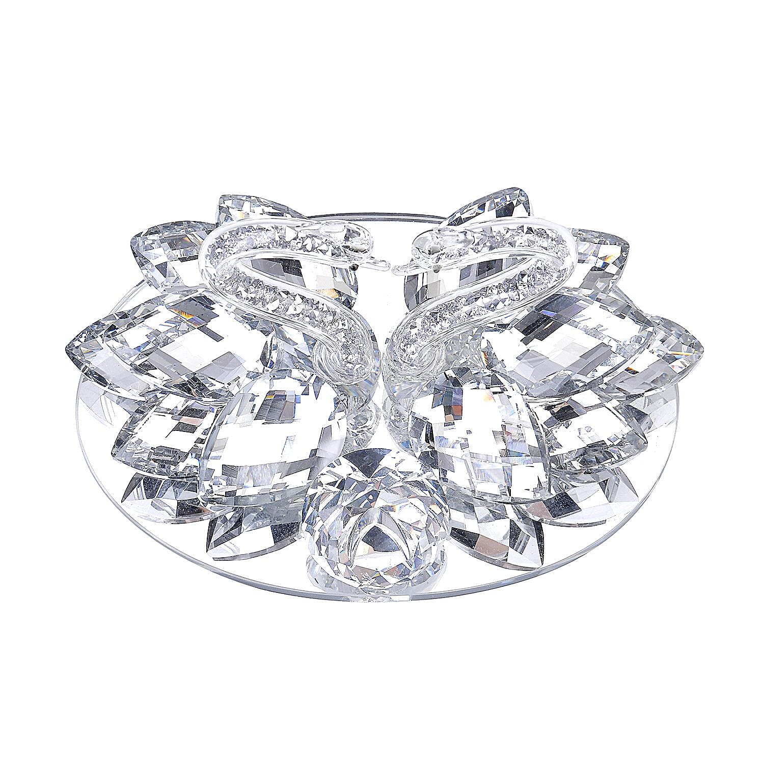 Shiny Crystal Two-Headed Swan Figurine for Home Decoration Beautiful Crafts (Size 14x6 cm) - Silver