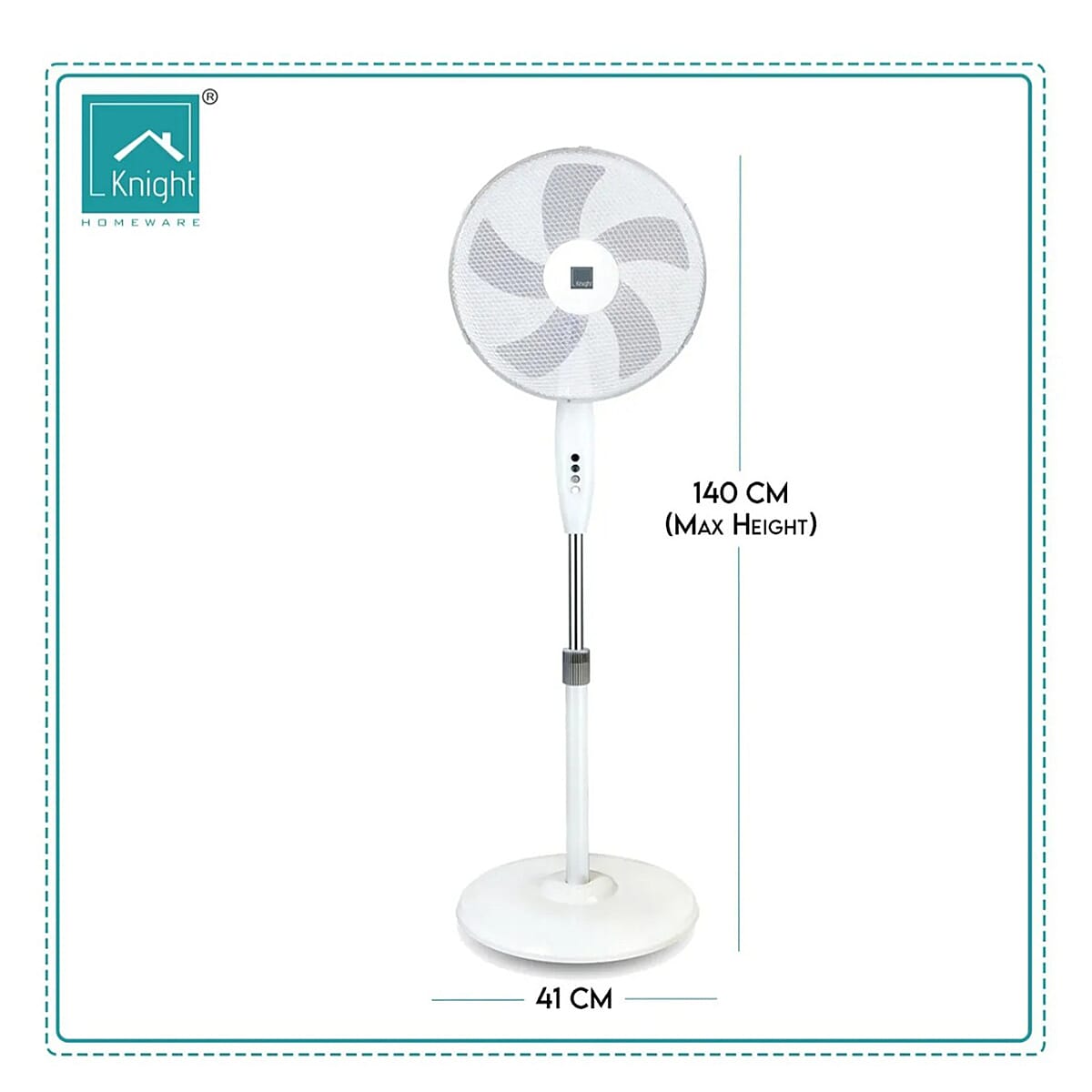 KNIGHT 16 Inch Stand Fan with 3 Adjustable Speeds and Heavy Round Base - White