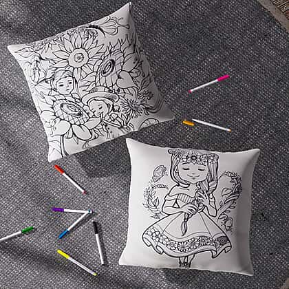 Set of DIY Grafitti Colouring Pillow Cover with Water Colour