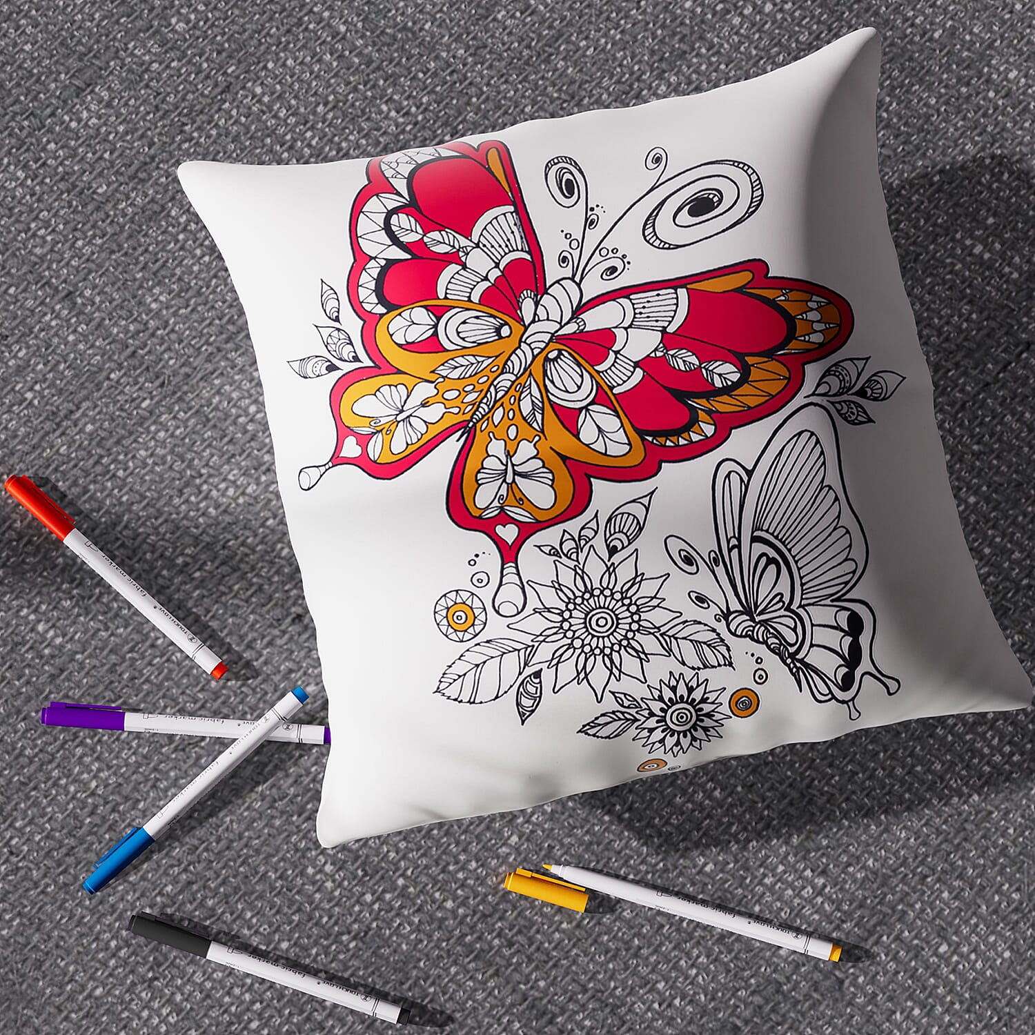 Colour in cushion shop cover with pens