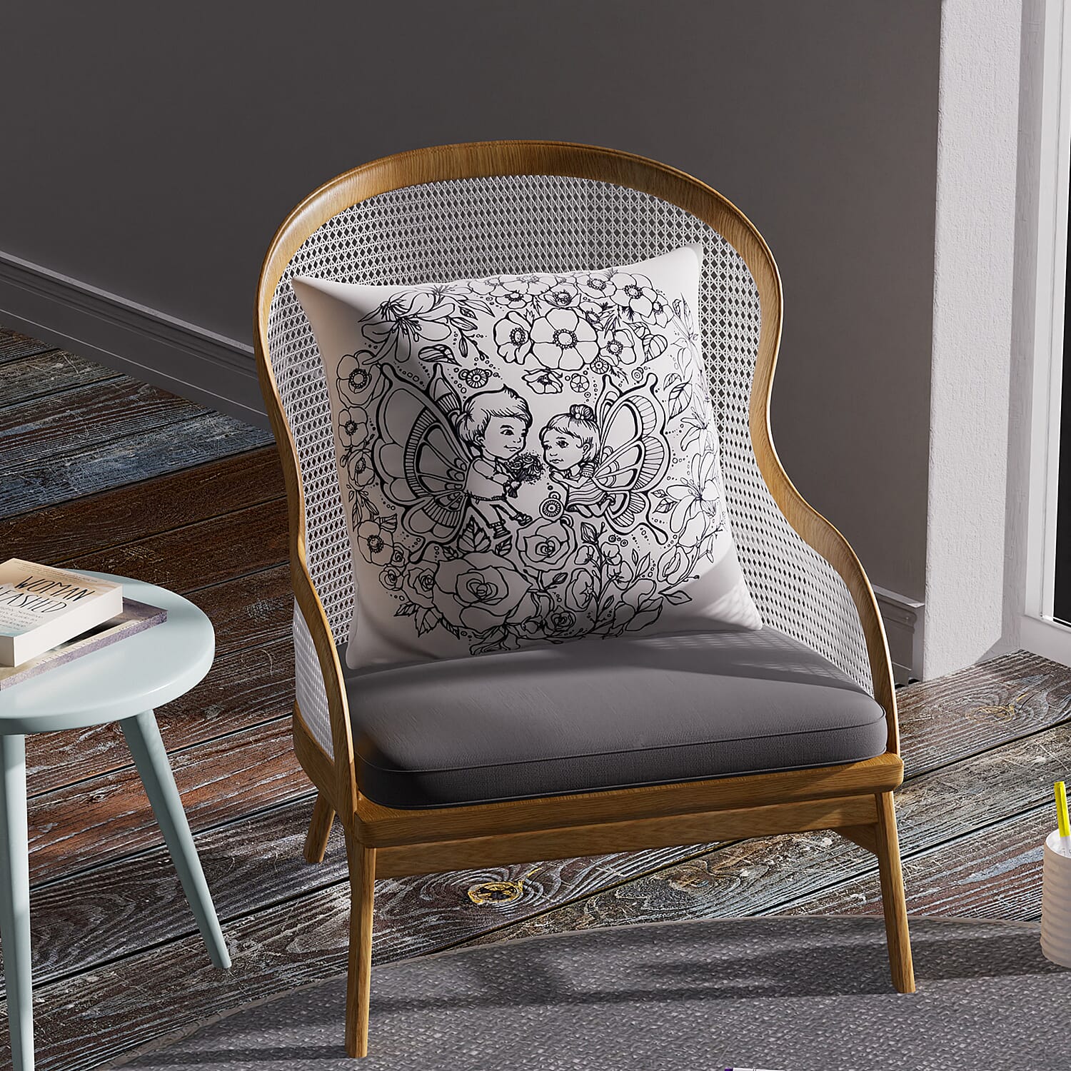 Set of 2 - DIY Grafitti Colouring Pillow Cover with 8 Water Colour Pens (Size 44 Cm)