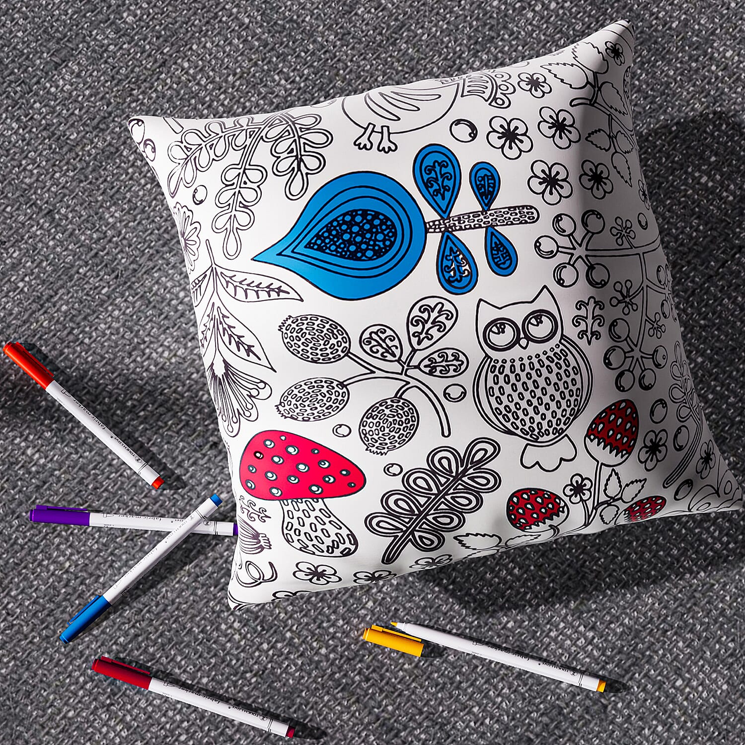 Set of 2 - DIY Grafitti Colouring Pillow Cover with 8 Water Colour Pens (Size 44 Cm)
