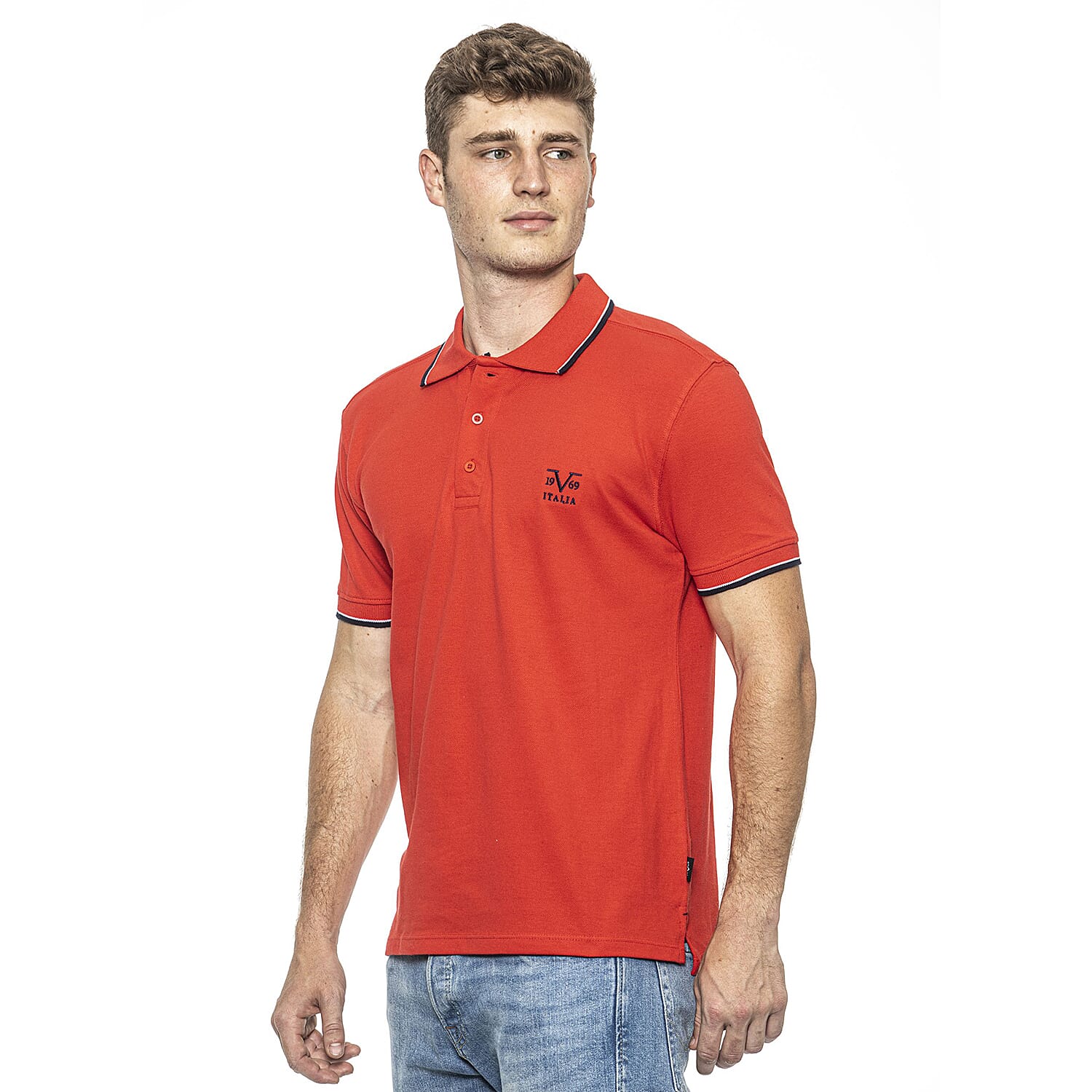 19V69 ITALIA by Alessandro Versace 100% Cotton Polo T-Shirt (Size L) - Red