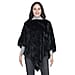 Faux Fur Leaves Pattern Poncho - Black