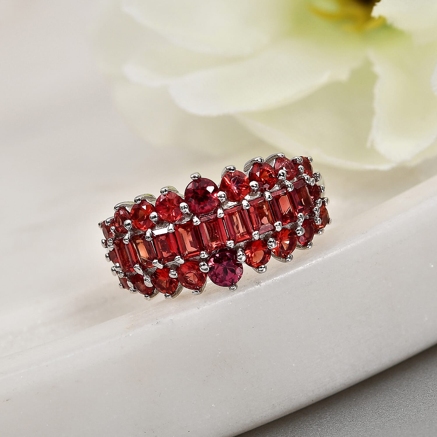Red Sapphire Cluster Ring in Platinum Overlay Sterling Silver 2.31 Ct.