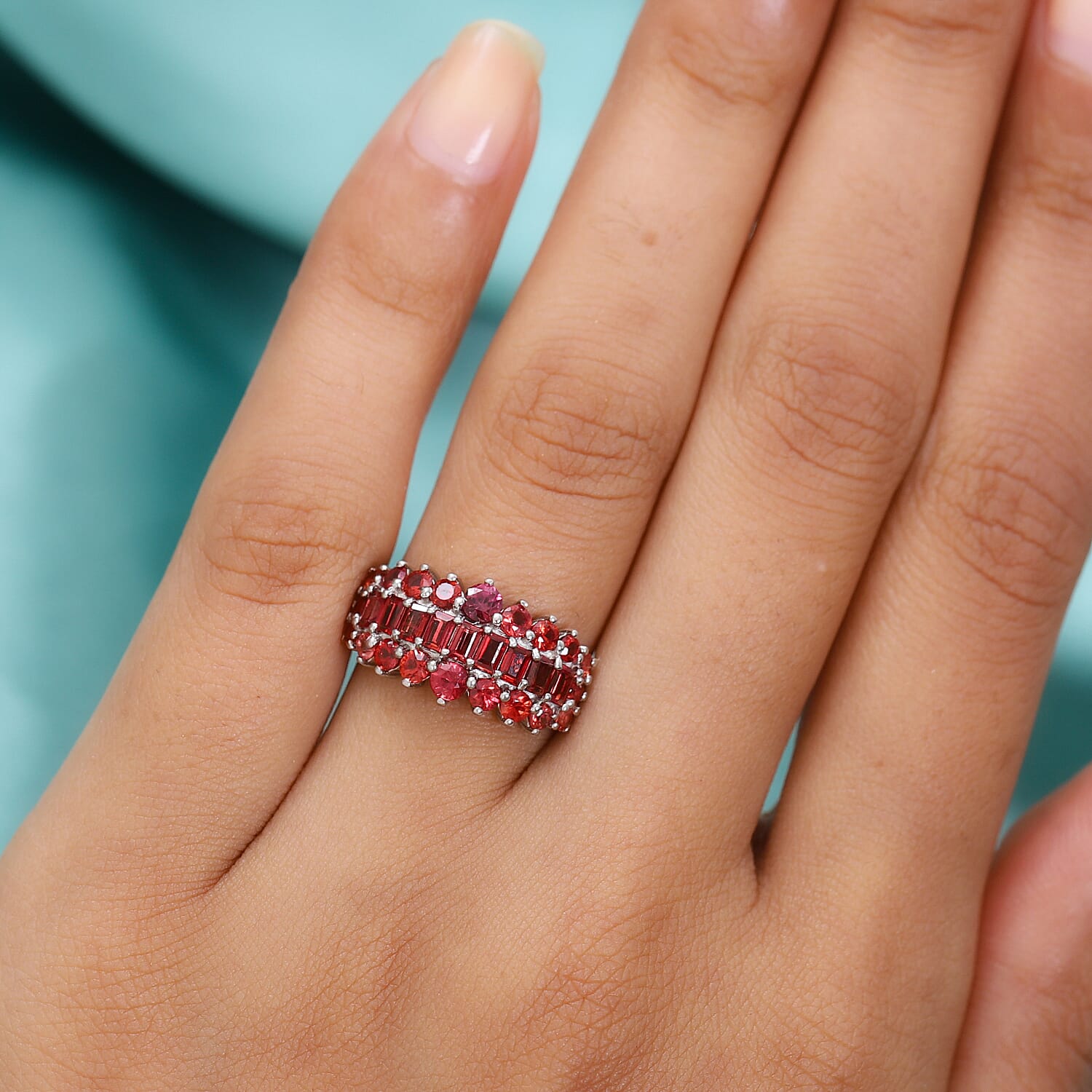 Red Sapphire Cluster Ring in Platinum Overlay Sterling Silver 2.31 Ct.