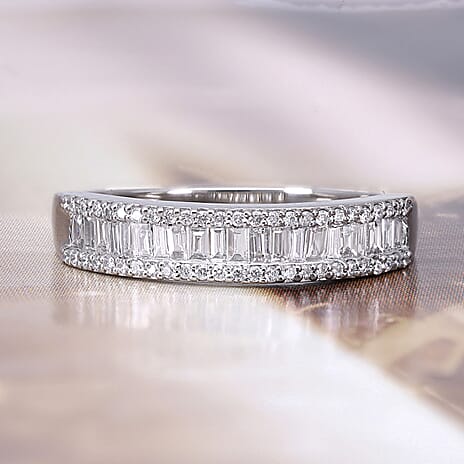 Mega Superfind - 950 Platinum IGI Certified Natural Diamond (VS-E-F) Half Eternity Band Ring 0.50 Ct Plt Wt 4.80 Gms