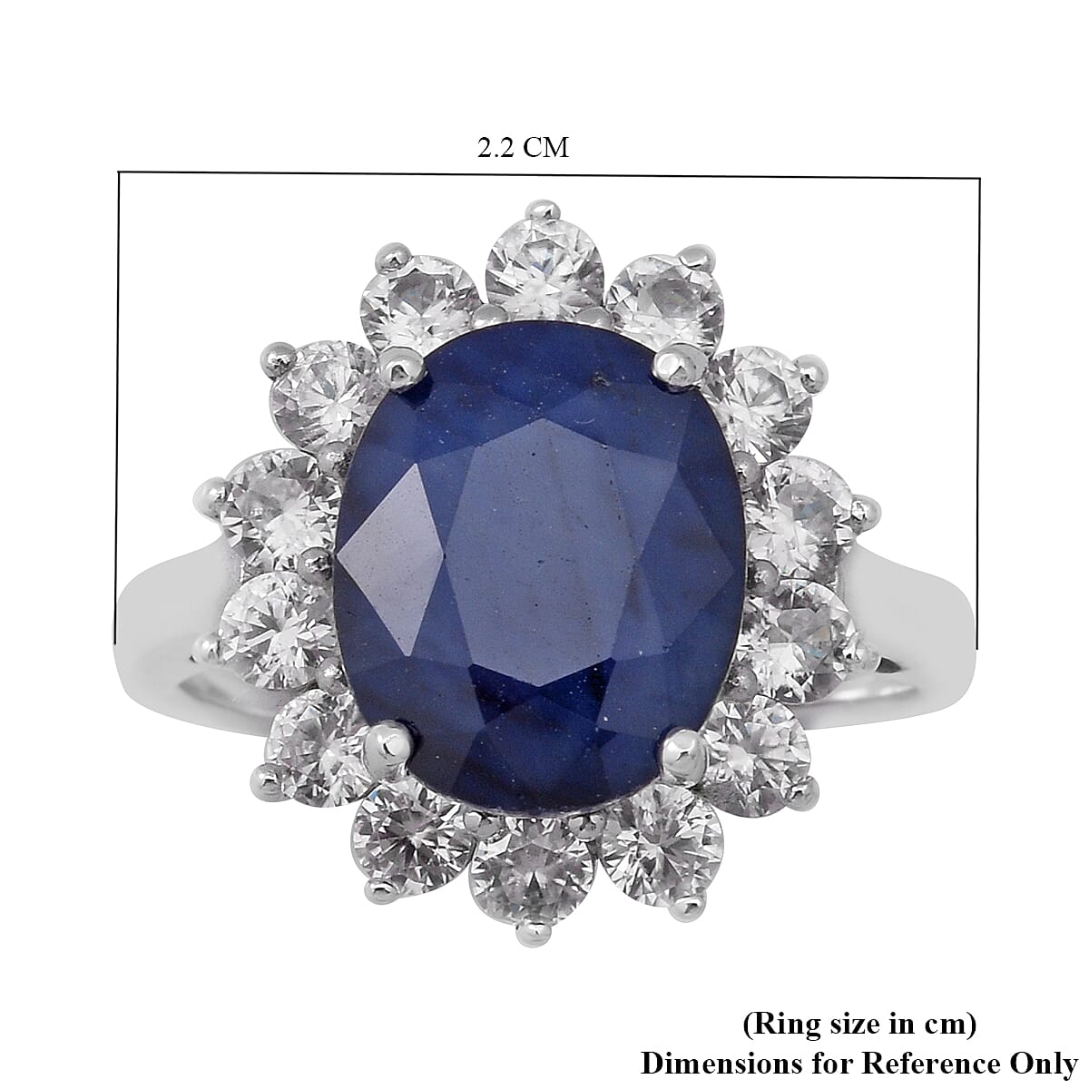 Blue Sapphire and Natural Cambodian Zircon Ring in Rhodium Overlay Sterling Silver 7.72 Ct.
