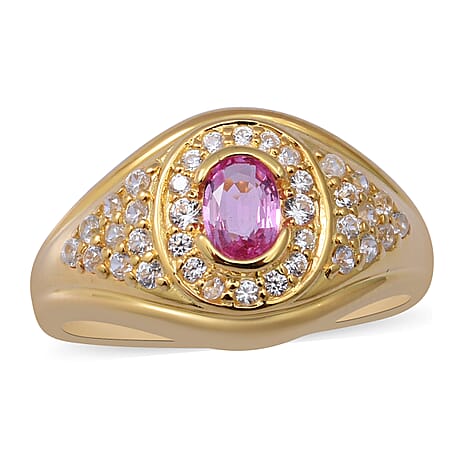 Pink Sapphire and Natural Zircon Ring in Yellow Gold Overlay Sterling Silver 2.01 Ct.