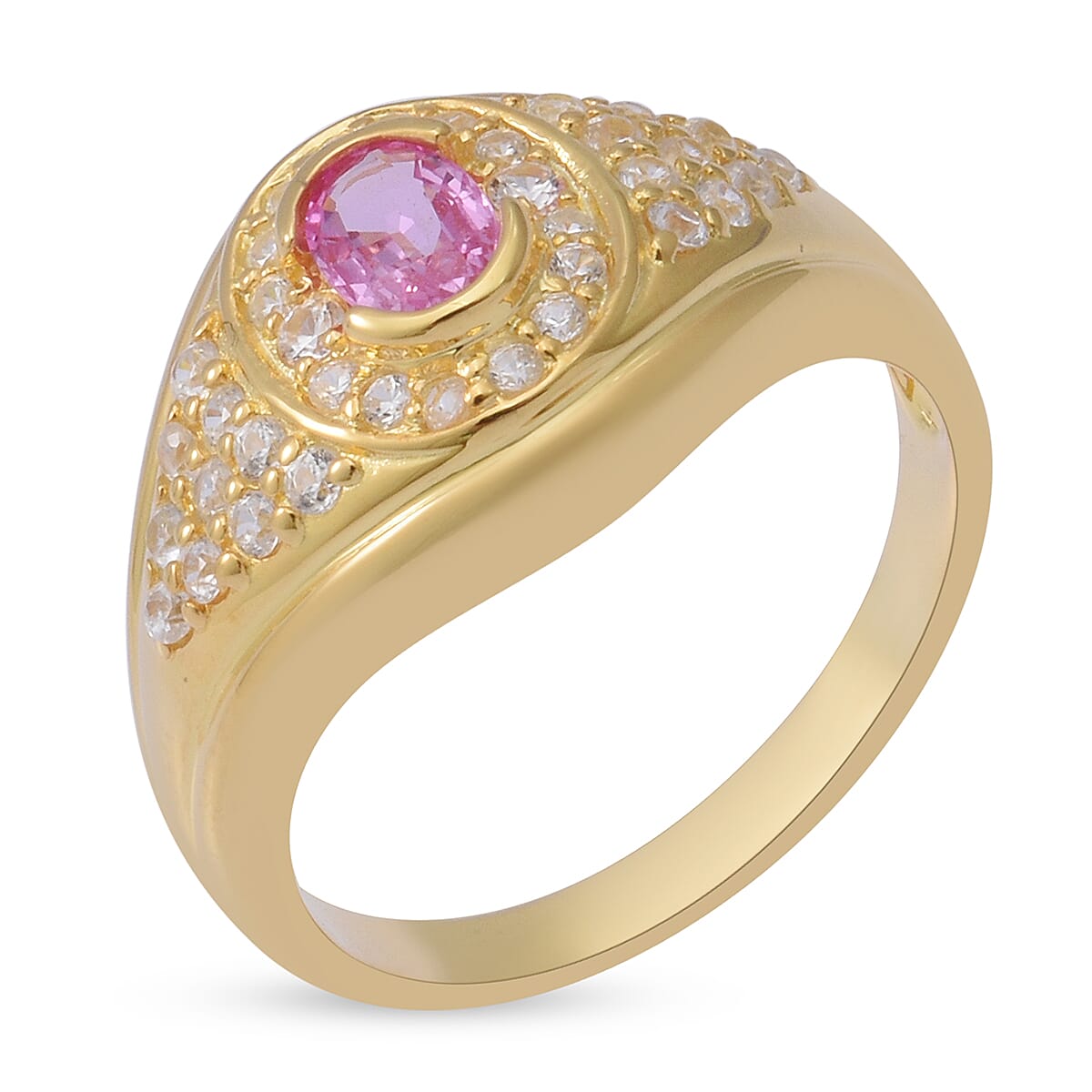 Pink Sapphire and Natural Zircon Ring in Yellow Gold Overlay Sterling Silver 2.01 Ct.