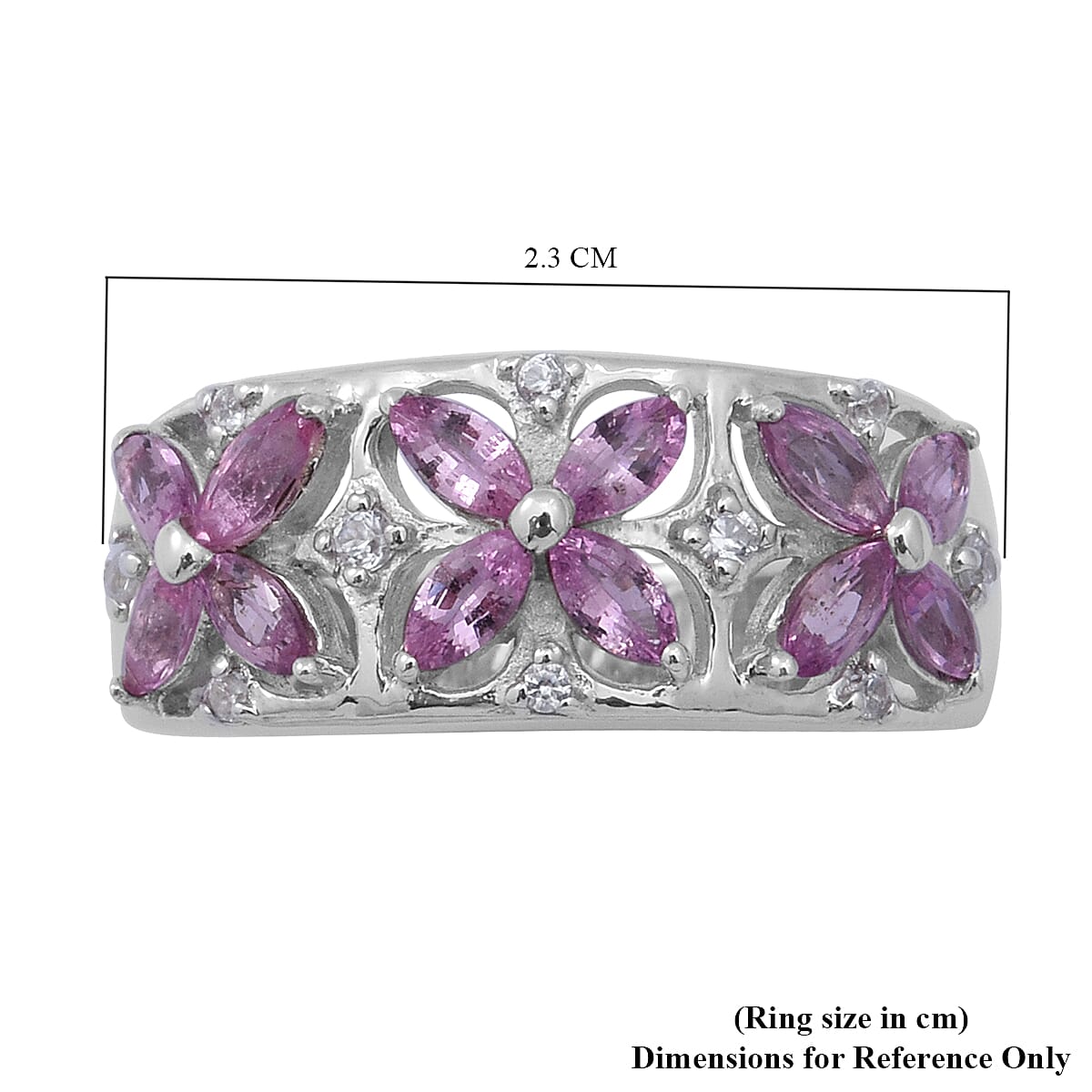 Pink Sapphire and Natural Cambodian Zircon Floral Ring in Rhodium Overlay Sterling Silver 1.37 Ct.